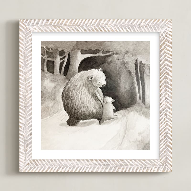"Two Bears in the Forest" - Art Print in Soft Black by Sarah Holden - Framed