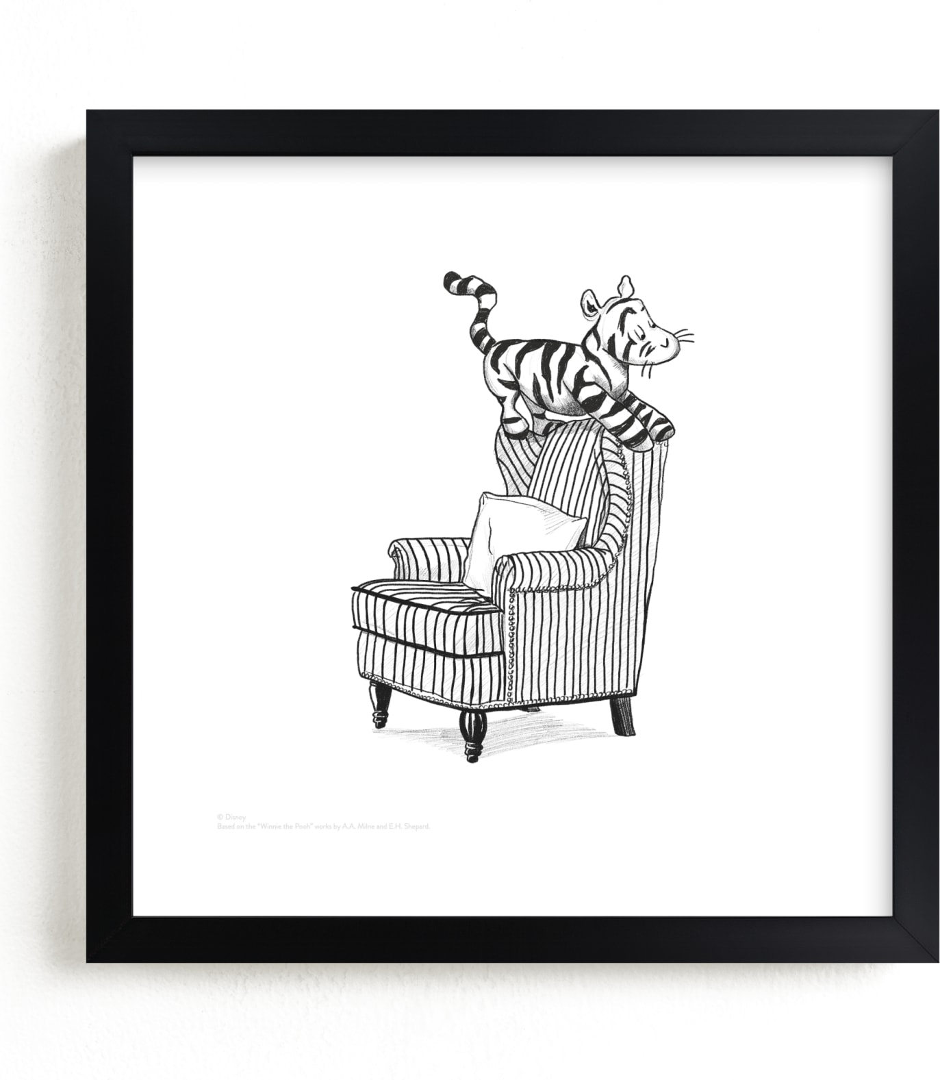 This is a black and white, white disney art by Stefanie Lane called Tigger Lounging from Disney's Winnie The Pooh.