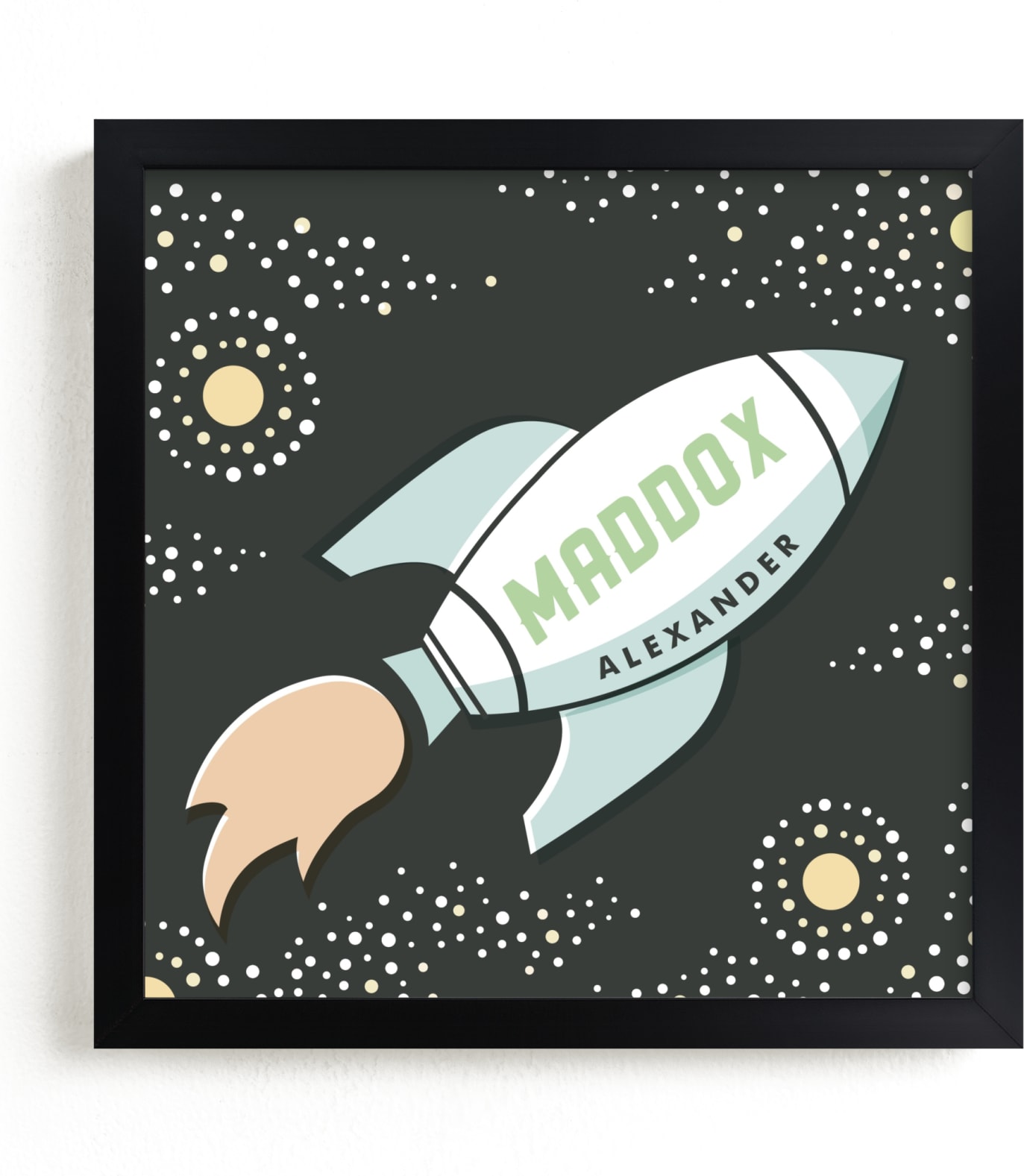 This is a green personalized art for kid by Jessie Steury called Out of This World.