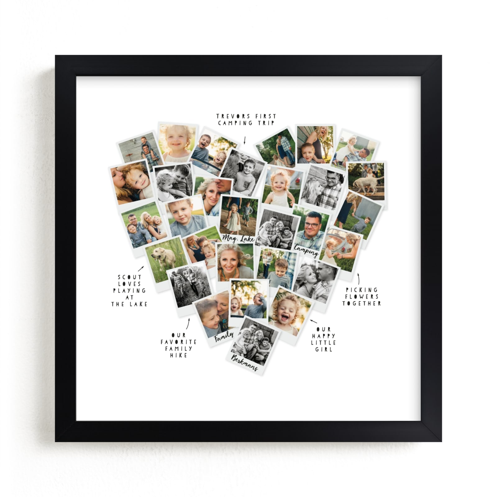 This is a white photo art by Minted called Captioned Heart Snapshot Mix® Photo Art.