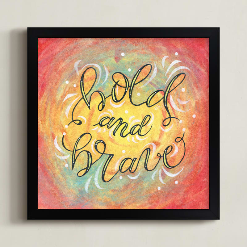 "Bold and Brave Lettering" - Art Print in Red Orange by Elaine Stephenson - Framed