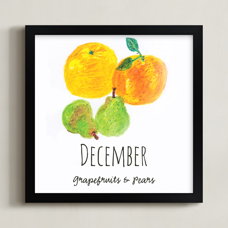"December fruits" - Art Print in pear green by Kanika Mathur - Framed