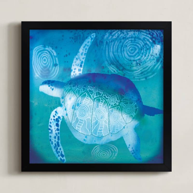 "Sea Turtle" - Art Print in Sea Turtle Blue by Tracy Ann - Framed