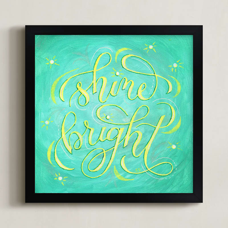 "Shine Bright Lettering" - Art Print in Turquoise by Elaine Stephenson - Framed