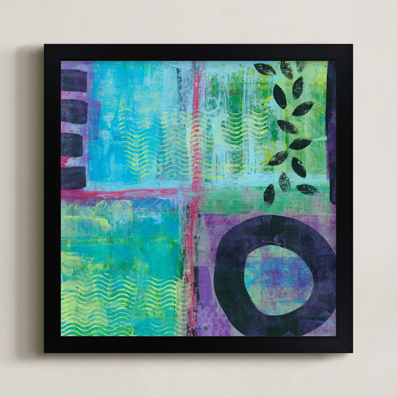 "Abstract with Leaves" - Art Print in Grass Green by Laura Bolter - Framed