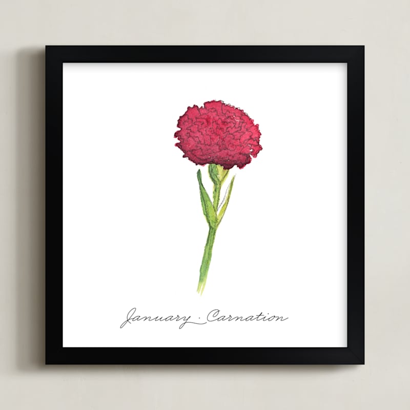 "January Carnation" - Art Print in Wine by Liz Conley - Framed