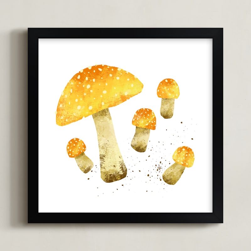 "Yellow Mushrooms (Fly agaric)" - Art Print in Yellow by Alf and Auguri - Framed