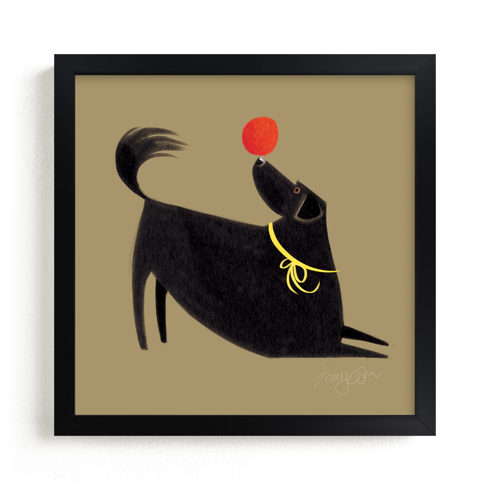 "Black Lab with Red Ball" by Tracy Ann in beautiful frame options and a variety of sizes.