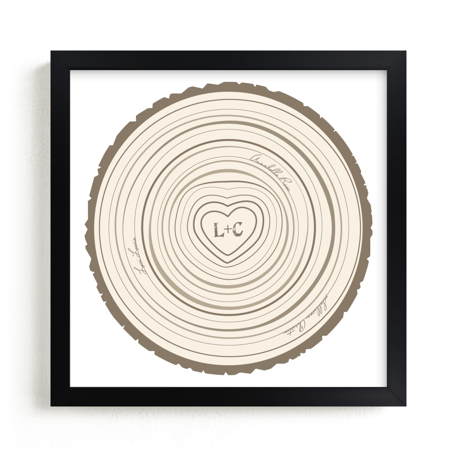 This is a brown nursery wall art by Jessie Steury called Family Tree Rings.