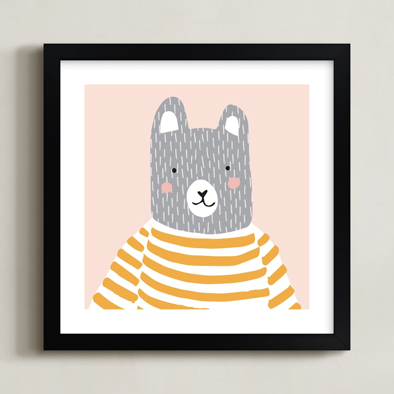 "Stripe Top Bear" - Limited Edition Art Print by Megan Monismith in beautiful frame options and a variety of sizes.
