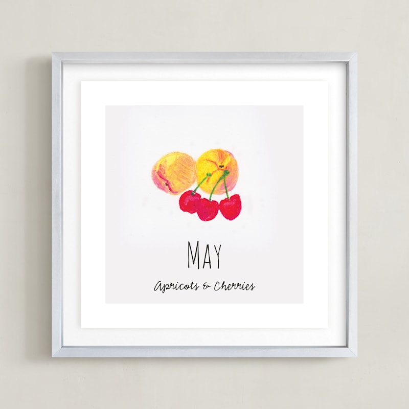"May Fruits" - Art Print in Apricot peach by Kanika Mathur - Framed