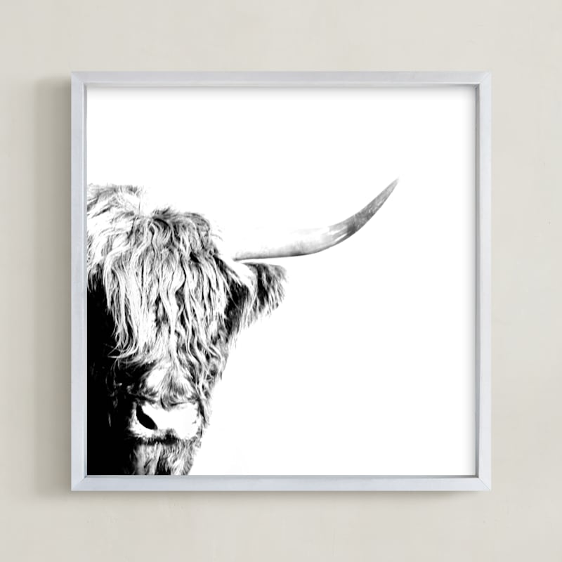 "Serious Steer" - Art Print in White by Jessie Steury - Framed