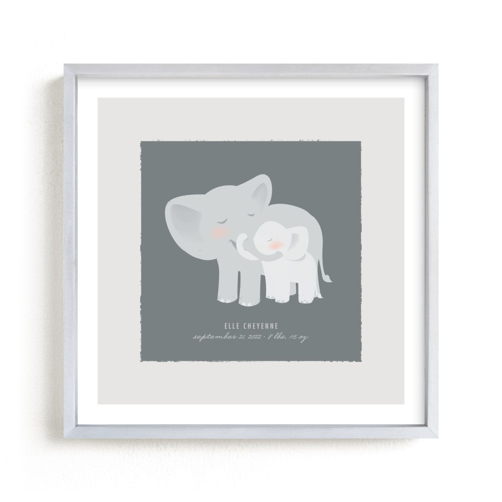 This is a grey nursery wall art by Lori Wemple called A Mother's Love - Elephants.