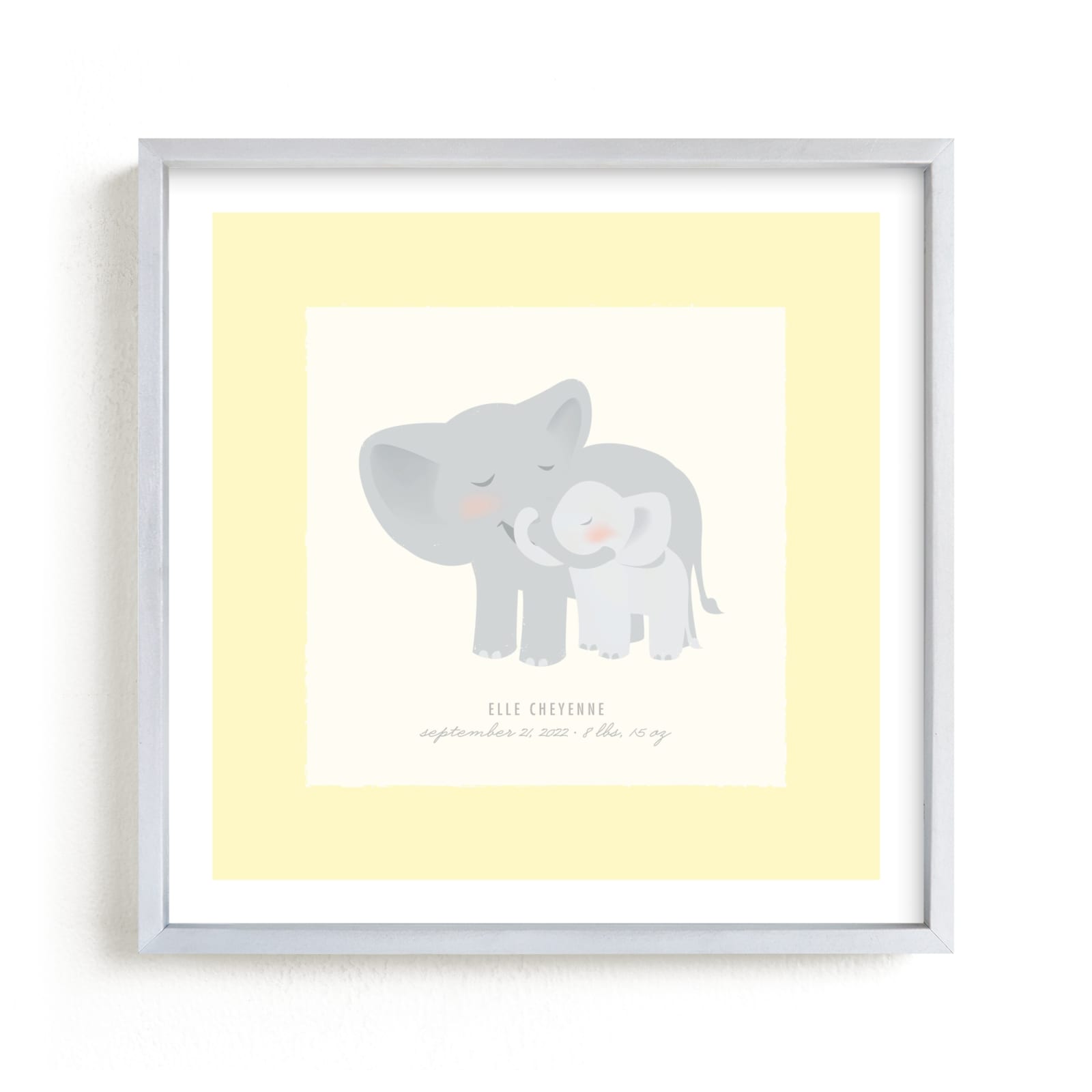 This is a yellow nursery wall art by Lori Wemple called A Mother's Love - Elephants.
