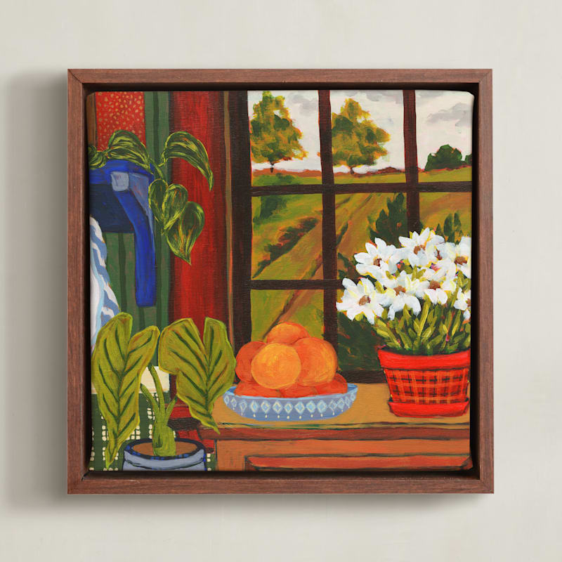 "By the Window" - Art Print in Green Gold by Arrin Kartel - Framed Canvas