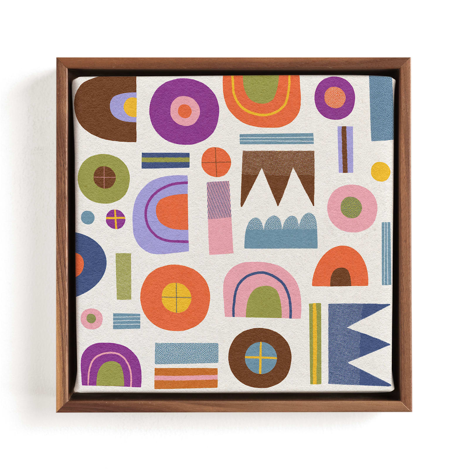 "Retro Geometric Shapes" - Art Print in Panna Cotta by Lee-Anne Schmidt - Framed Canvas