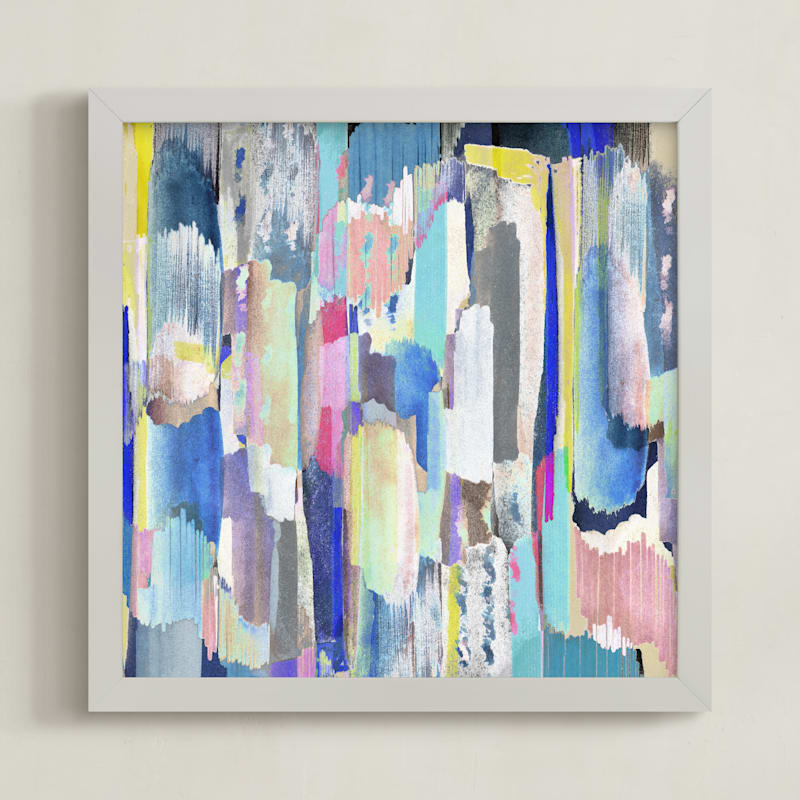 "Abstract multicolour brushed painting" - Art Print in Light blue by Oana Prints - Framed