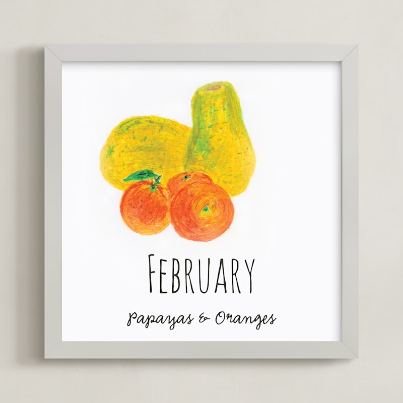 "February Fruits" - Art Print in Papaya Yellow by Kanika Mathur - Framed