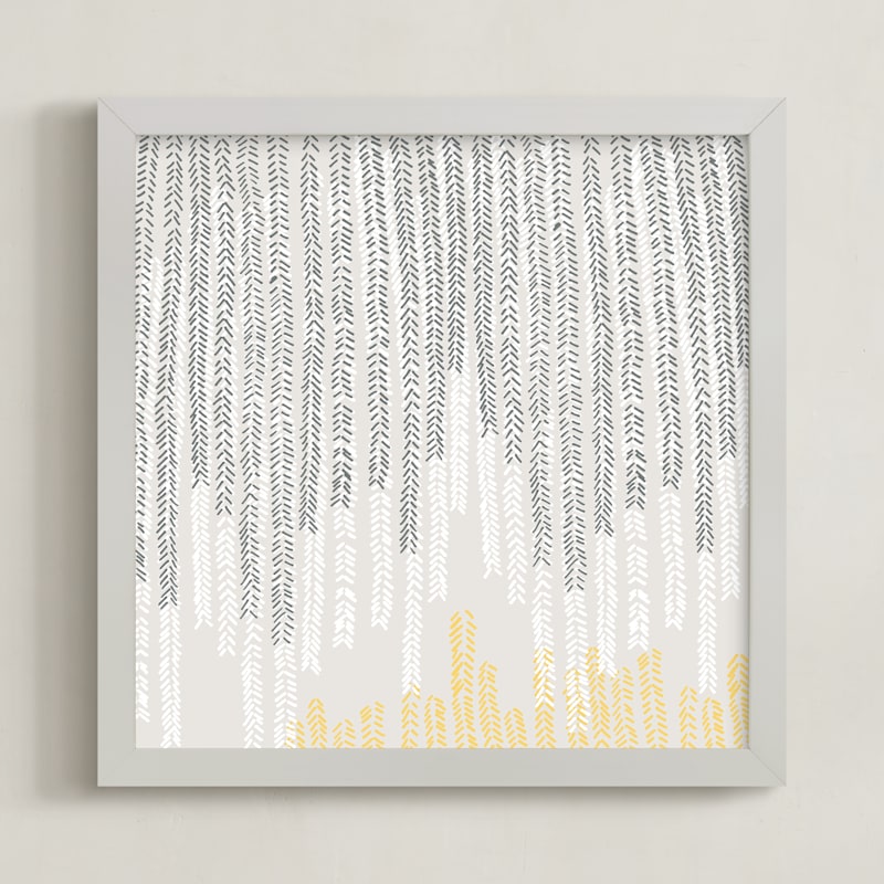 "Ikat Ivy" - Art Print in Grey and Yellow by Kaydi Bishop - Framed