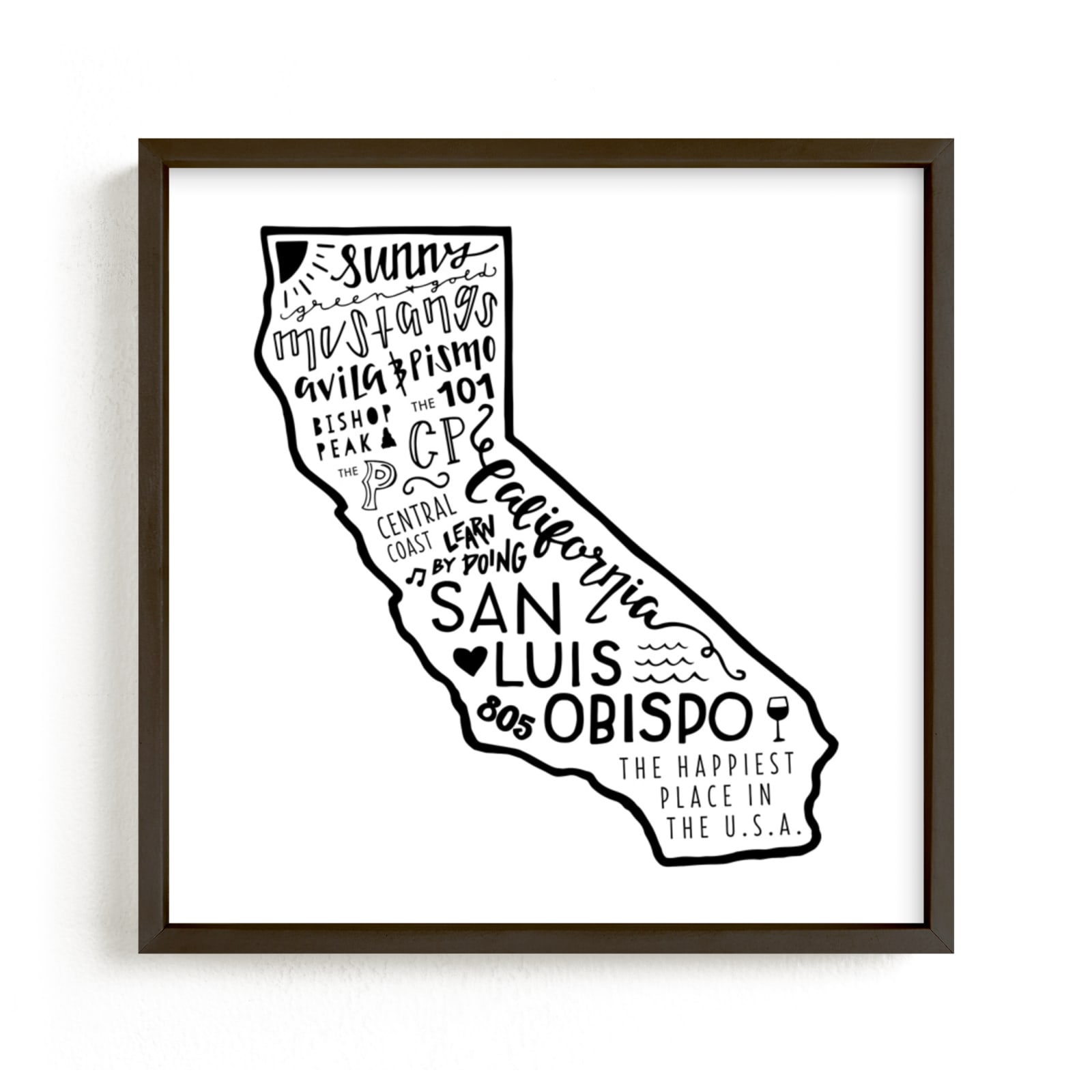 "San Luis Obispo - The Happiest City" - Art Print by Olivia Goree in beautiful frame options and a variety of sizes.