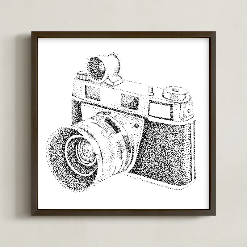 "Flashing Lights Vintage Camera" - Art Print in White & Black by Alexandrea Miller - Framed