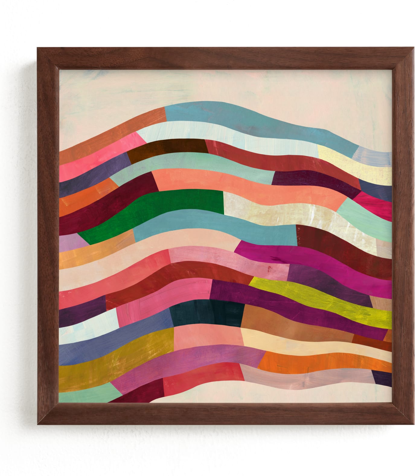 This is a ivory, colorful, pink art by melanie mikecz called Strata I.