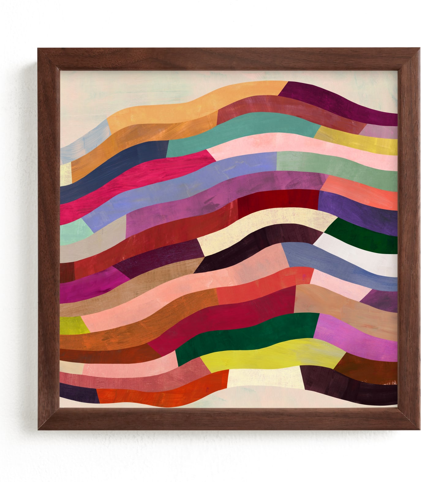 This is a ivory, colorful, pink art by melanie mikecz called Strata II.