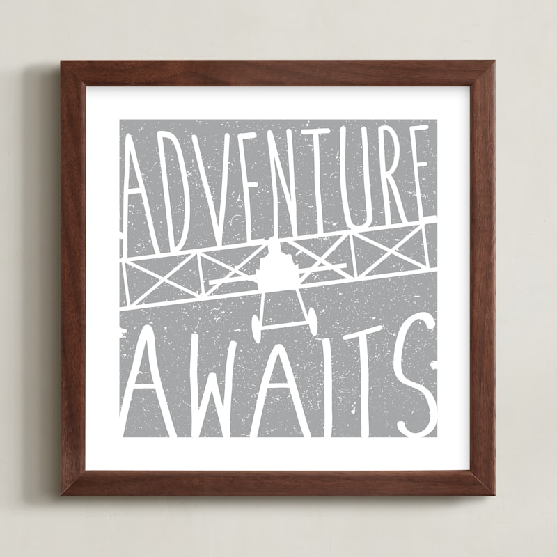 "Adventure Awaits Vintage Airplane" by Lorena Depante in beautiful frame options and a variety of sizes.