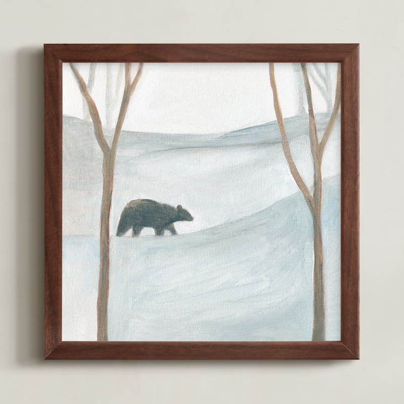 "Bear in Winter" - Art Print in Gray by Sarah Holden - Framed