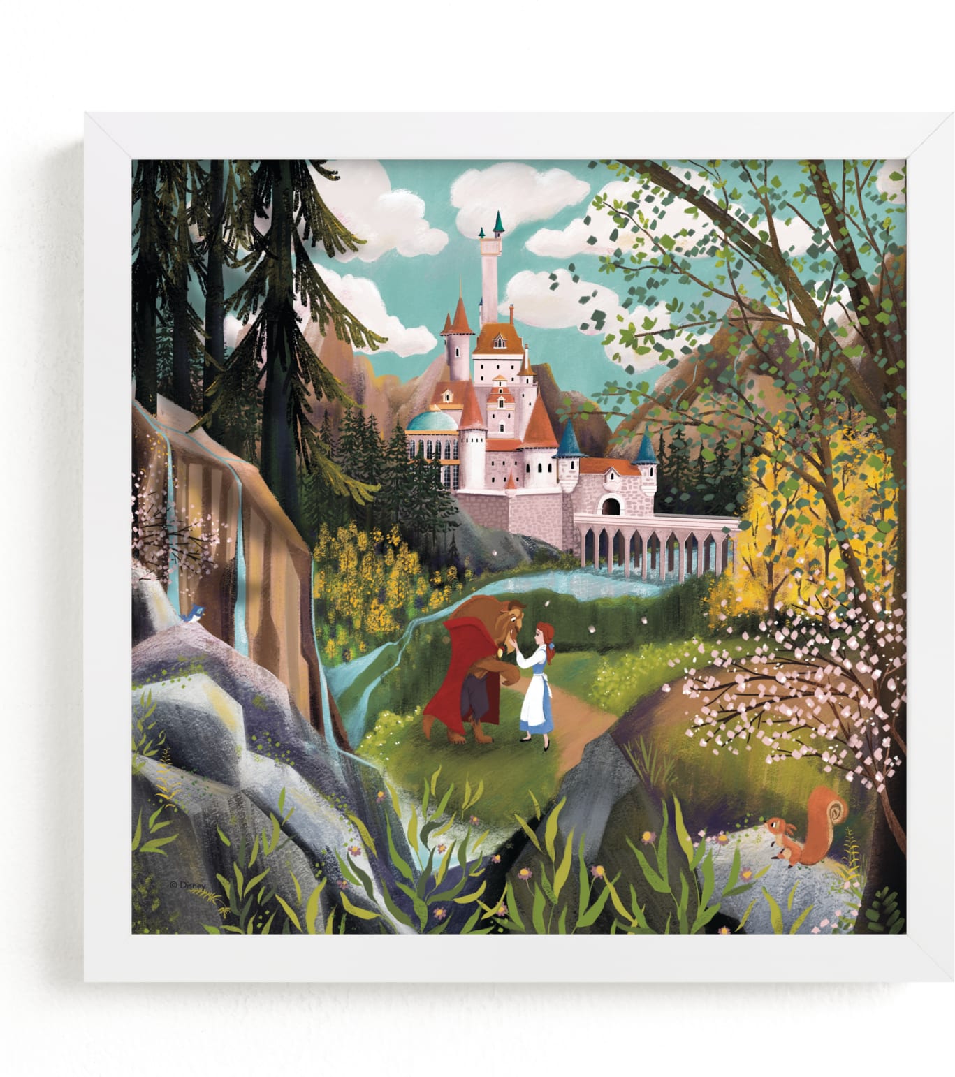 This is a brown disney art by Becky Nimoy called Disney Beauty And The Beast Castle Grounds.