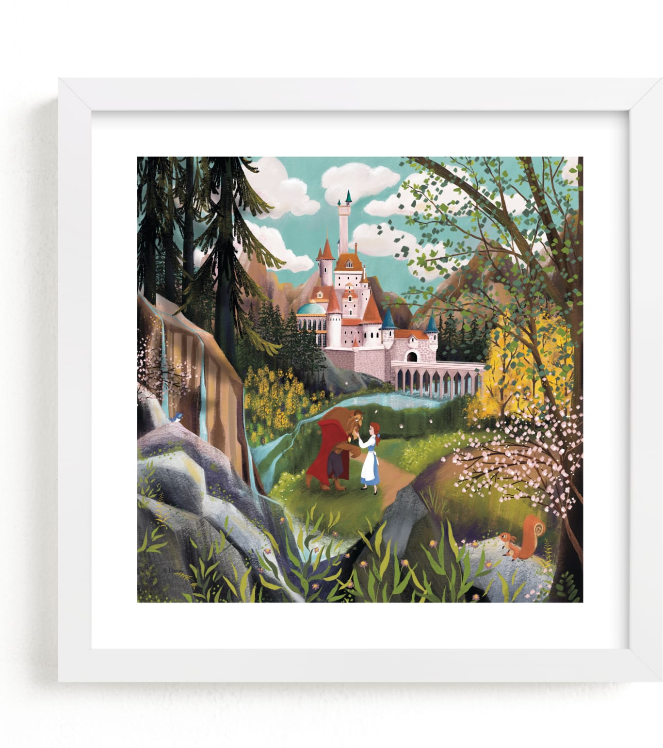 This is a brown disney art by Becky Nimoy called Disney Beauty And The Beast Castle Grounds.