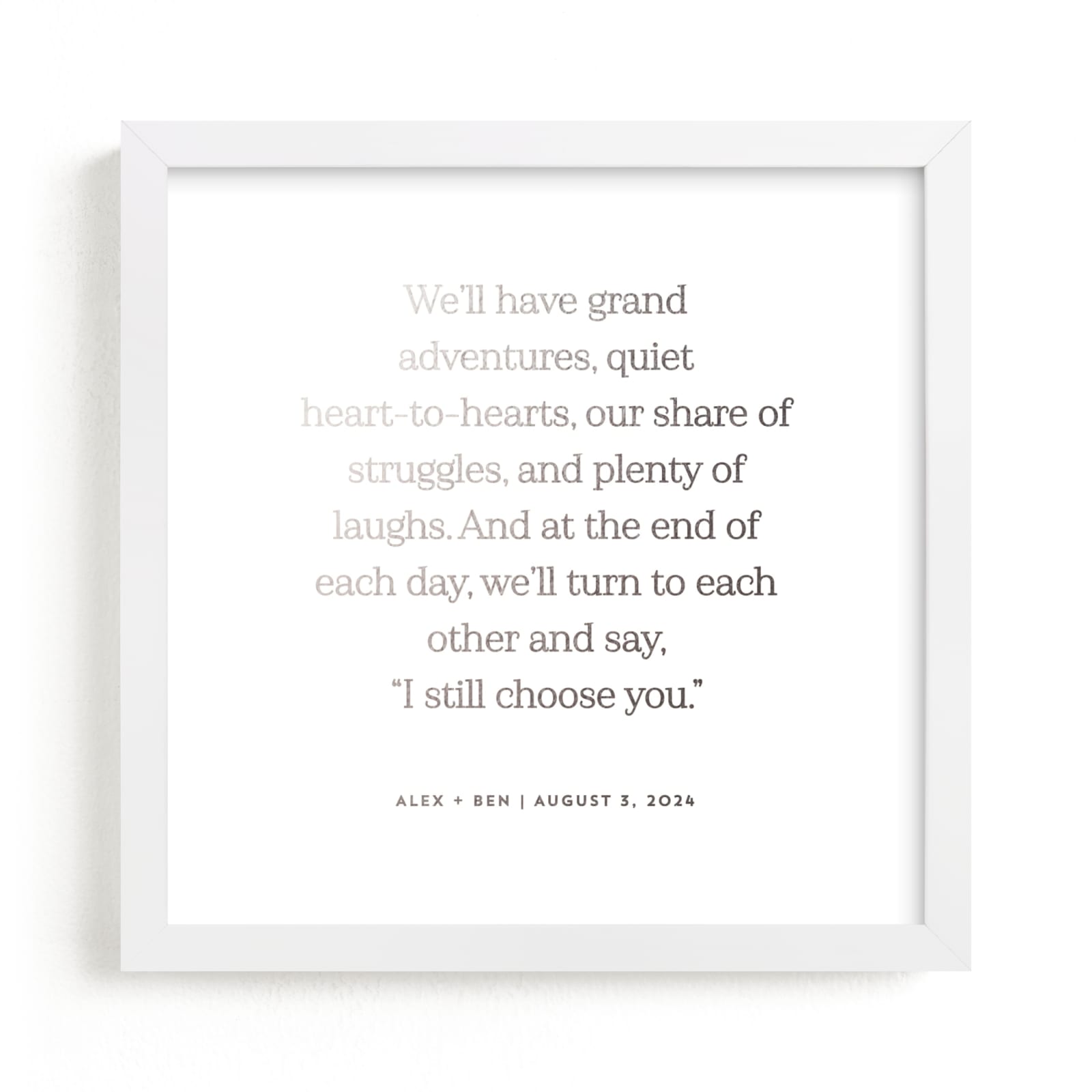 This is a silver photos to art by Minted called Your Vows as a Foil Art Print.