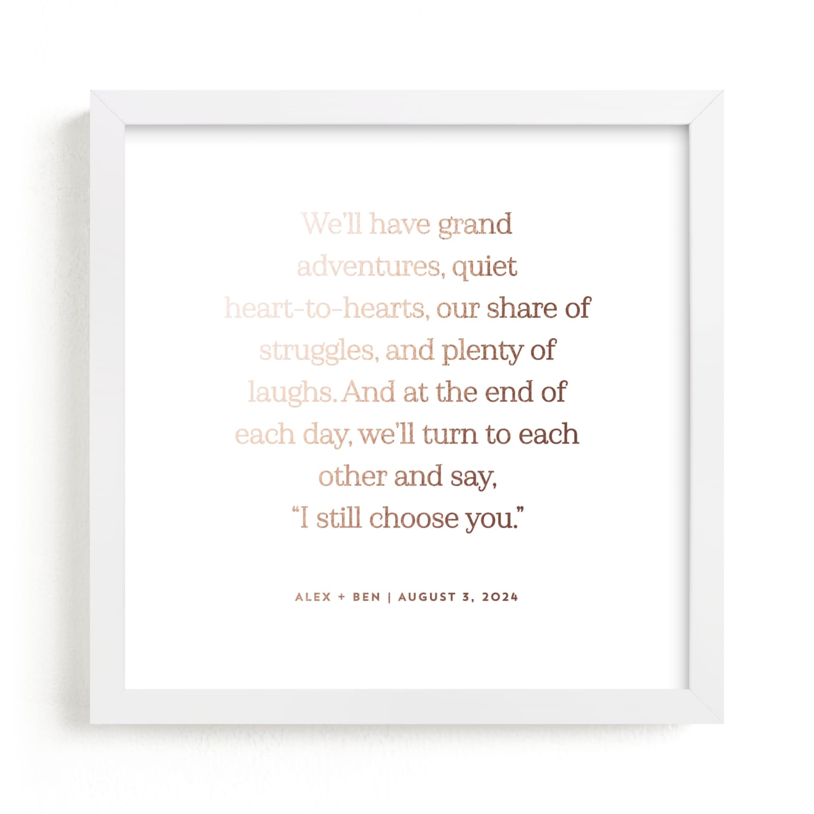 This is a rosegold photos to art by Minted called Your Vows as a Foil Art Print.