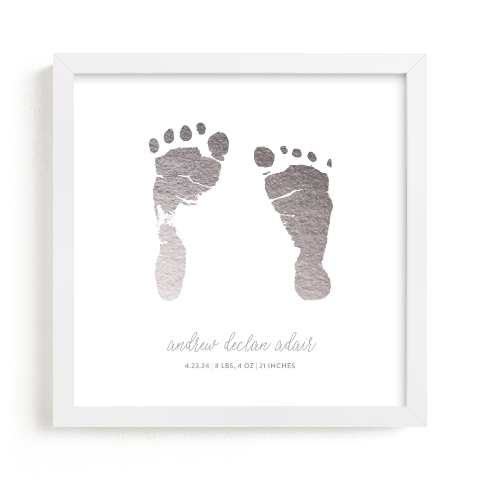 This is a silver photos to art by Minted Custom called Custom Footprints Foil Art.