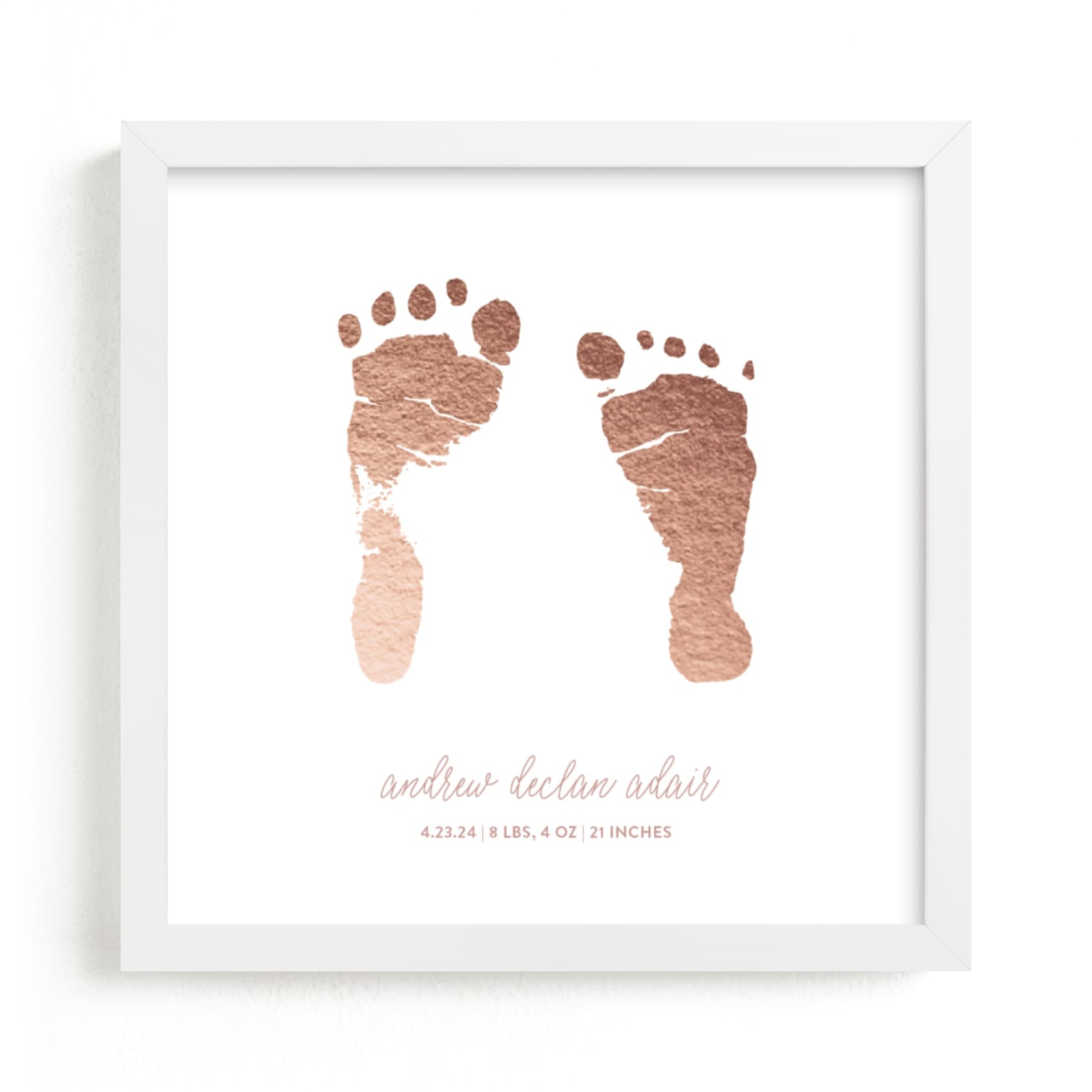 This is a rosegold photos to art by Minted Custom called Custom Footprints Foil Art.