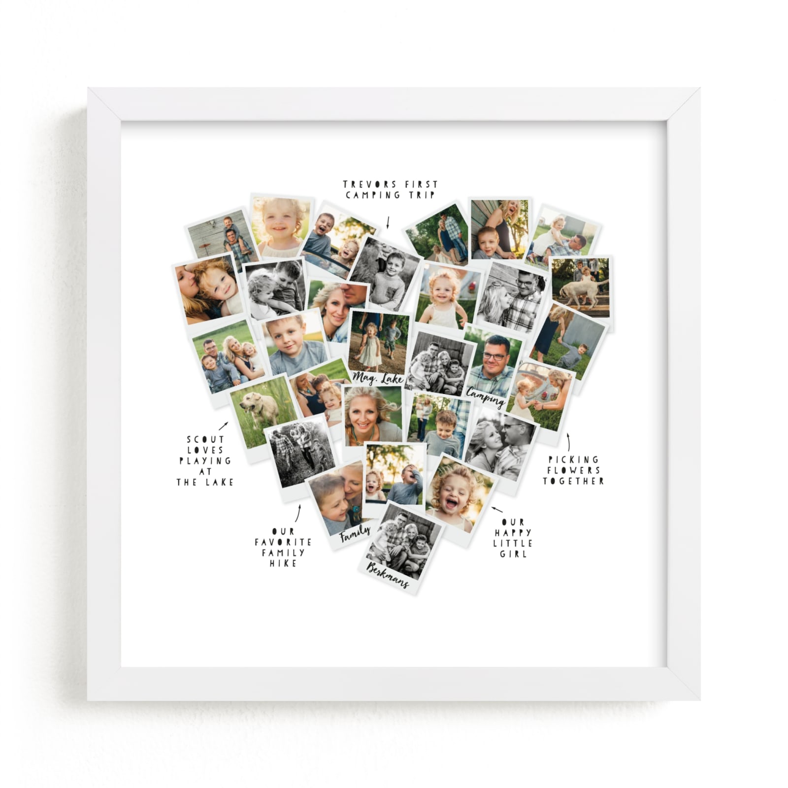 This is a white photo art by Minted called Captioned Heart Snapshot Mix® Photo Art.