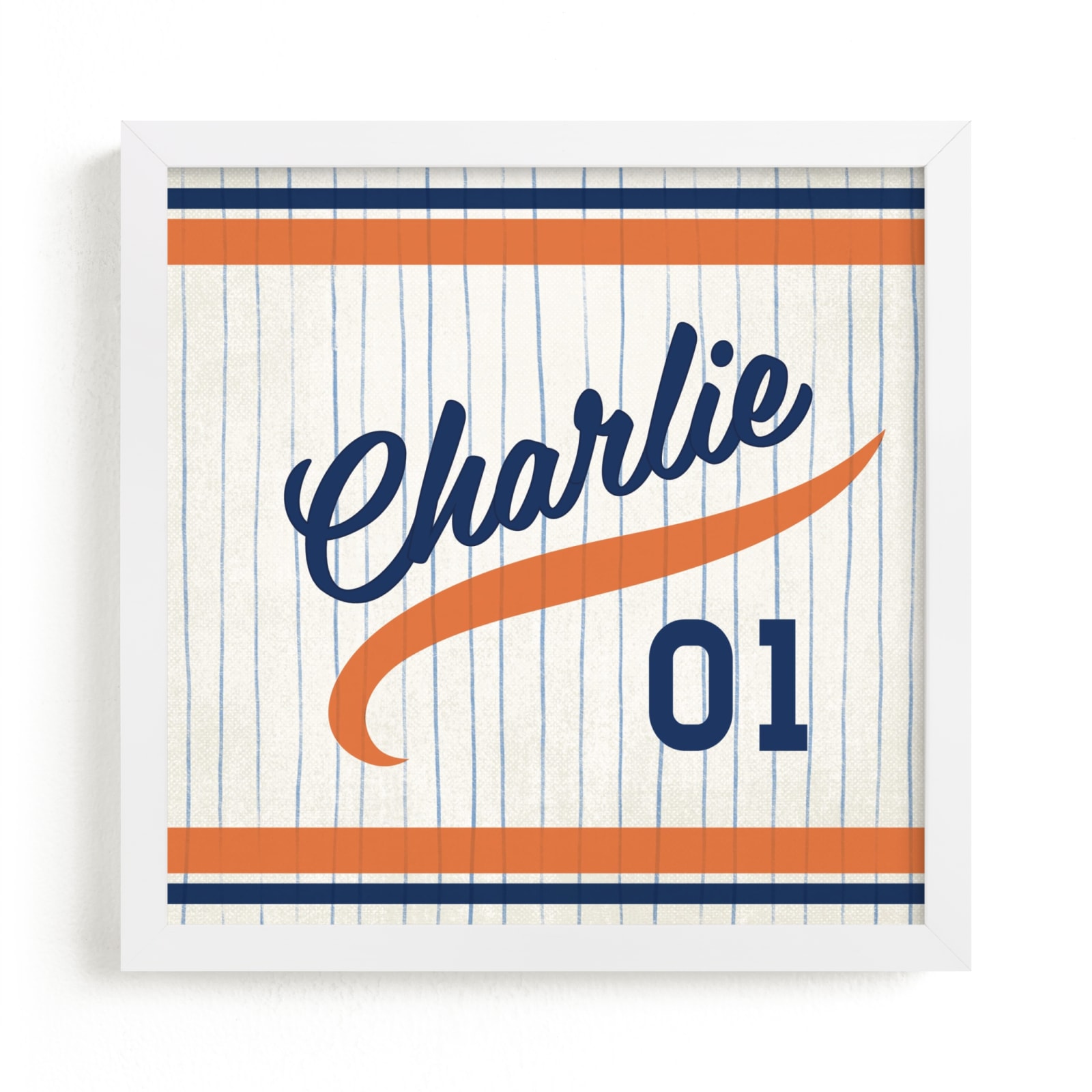 "Vintage Jersey - Orange/Navy" - Custom Open Edition Children's Art Print by Jessie Steury in beautiful frame options and a variety of sizes.