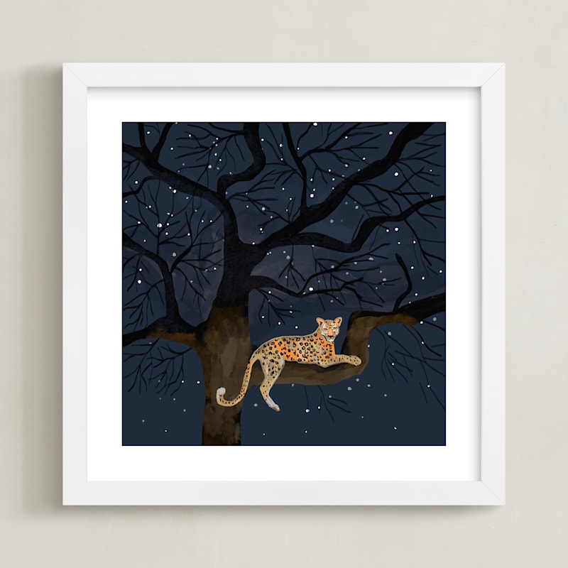 "starry sky leopard" - Art Print in navy by Cass Loh - Framed