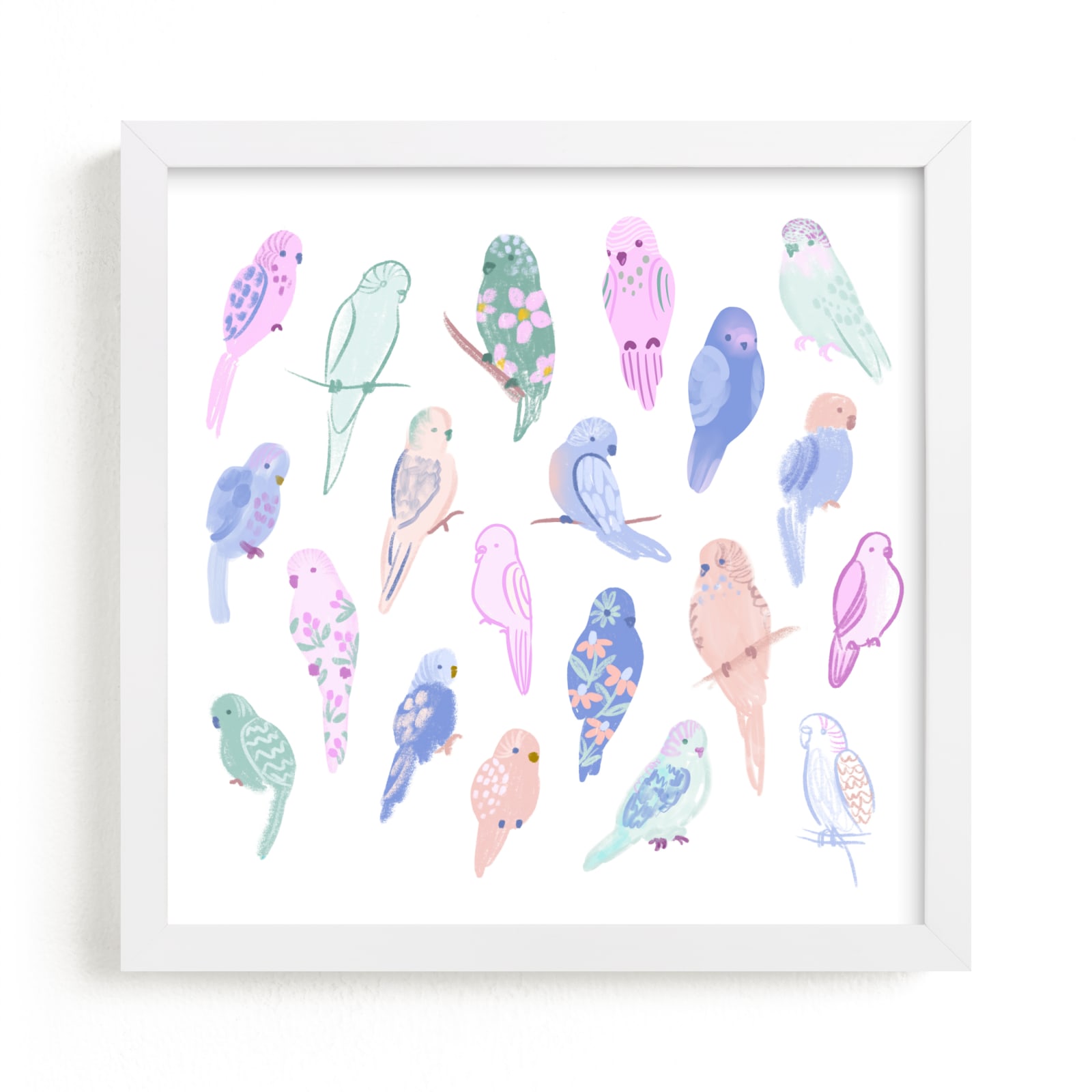 "Budgie Flock" - Limited Edition Art Print by Tishya Oedit in beautiful frame options and a variety of sizes.