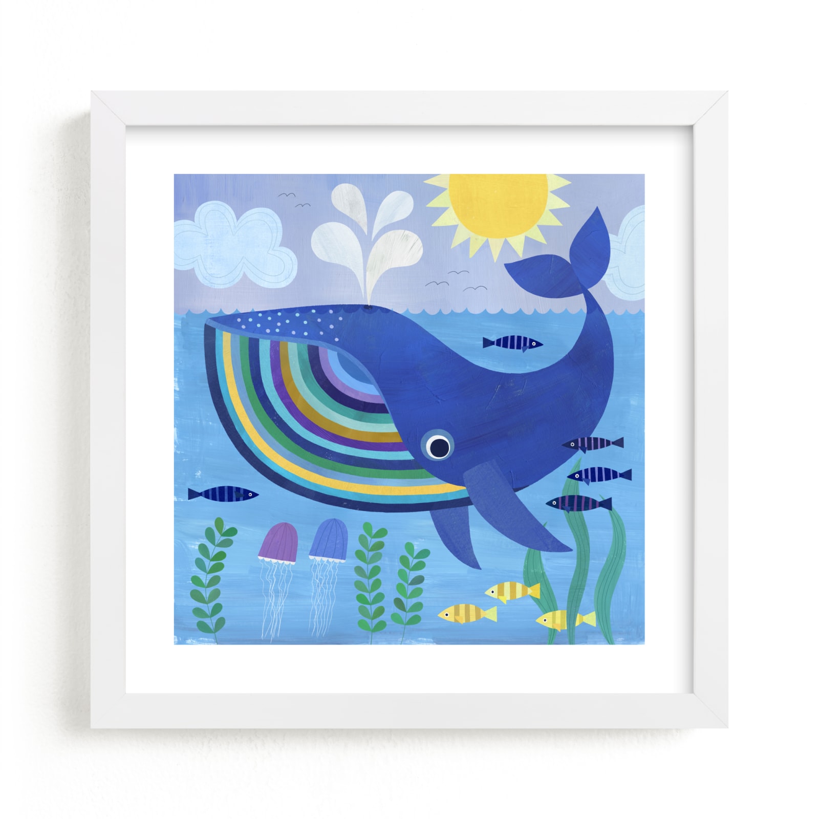 "Little Blue Whale" - Limited Edition Art Print by melanie mikecz in beautiful frame options and a variety of sizes.