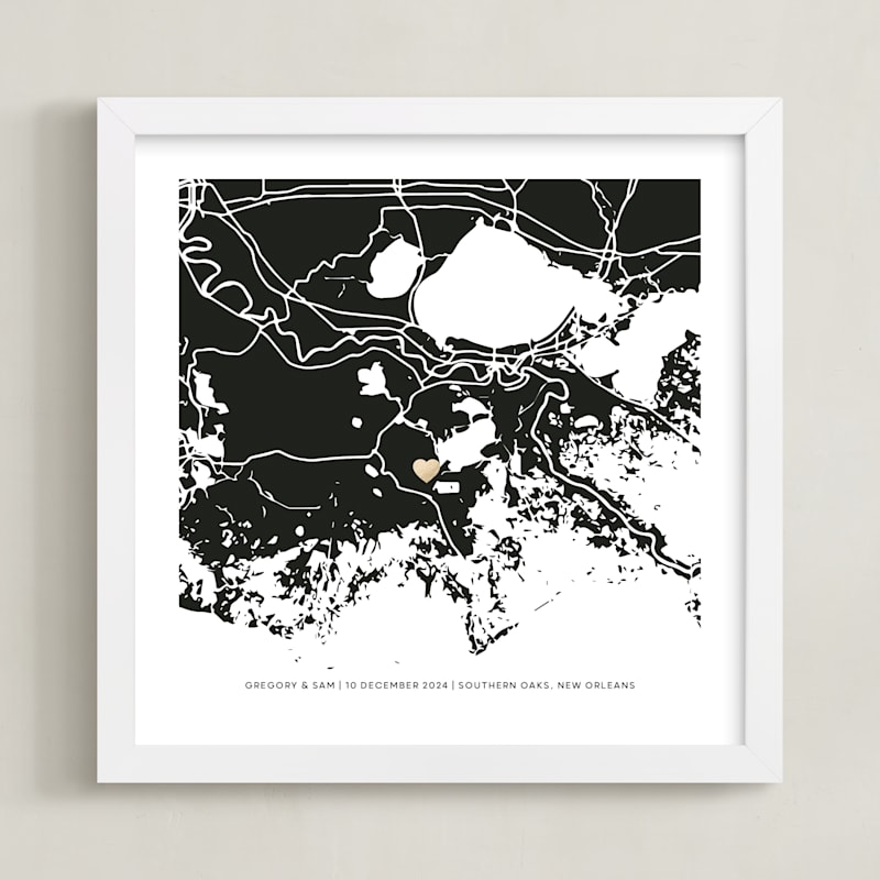 "Heart Marks the Spot - Our Day" - Completely Custom Map Art by Minted in beautiful frame options and a variety of sizes.