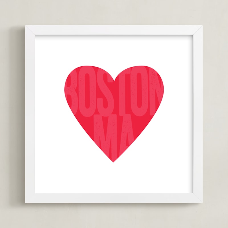 "Heart Boston" - Art Print in Watermelon by Katherine Moynagh - Framed