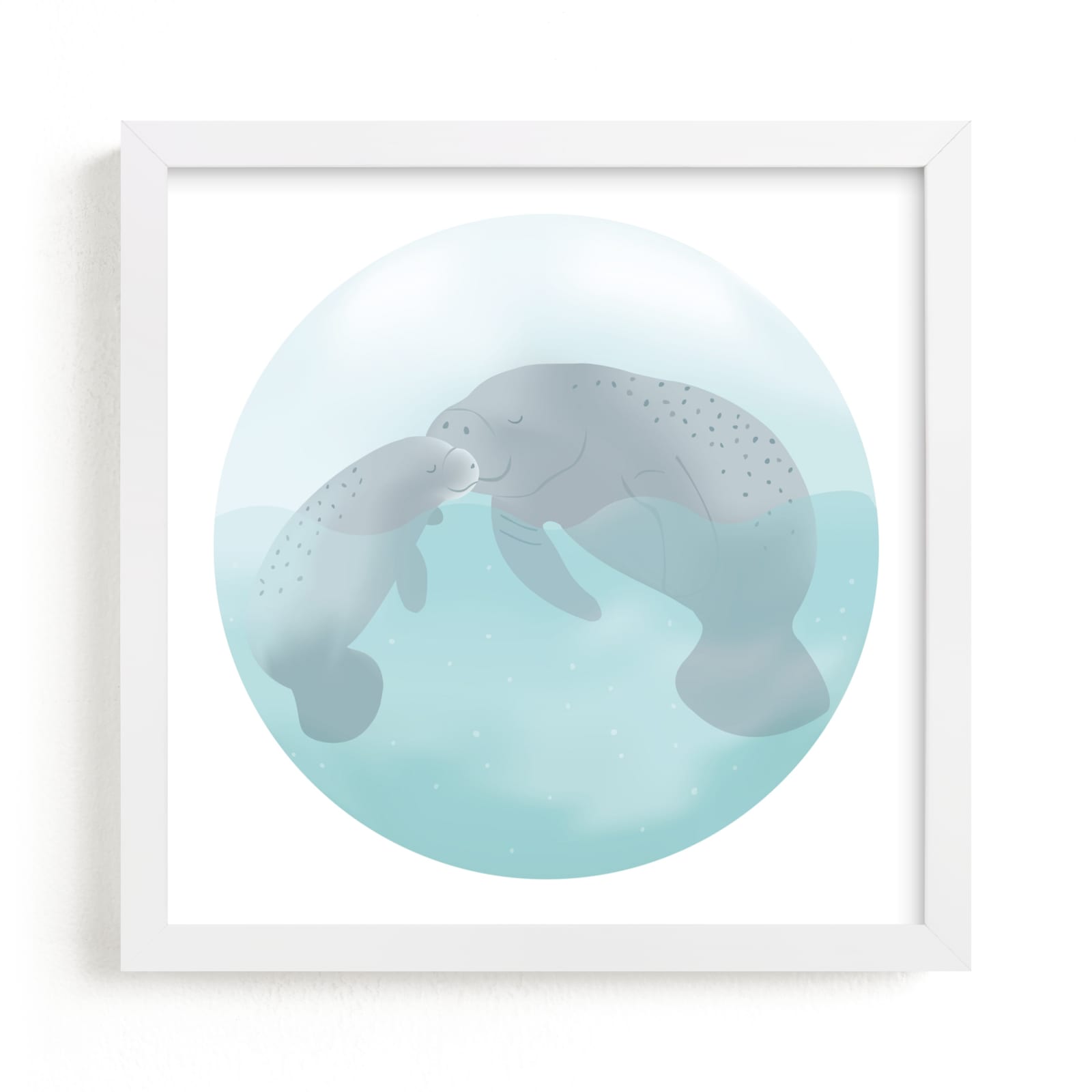 "Mom and Me-Manatees" - Art Print by Jennifer Holbrook in beautiful frame options and a variety of sizes.