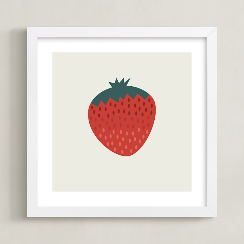 "Simple Strawberry" - Art Print in Eggshell by Amy Mullen - Framed