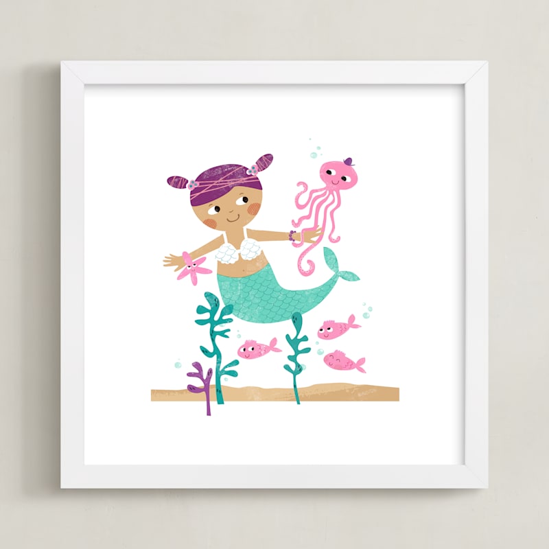 "Princess of the Sea" - Art Print in Lilac-Pink Shells by LeezaWorks - Framed