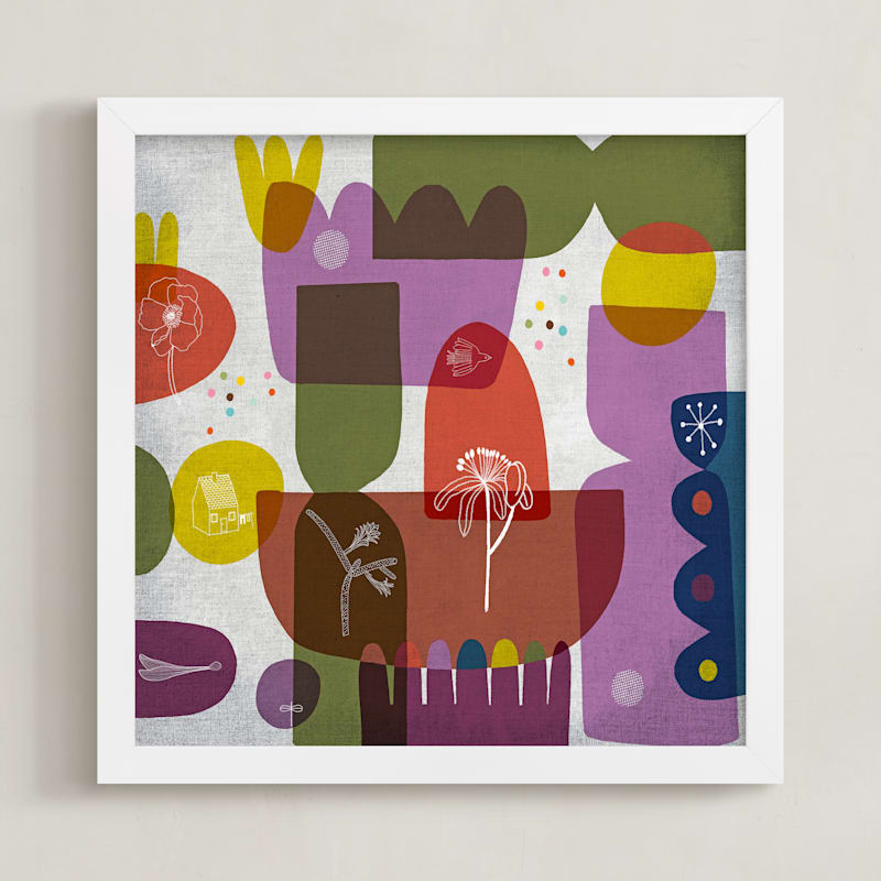 "Abstract Floral Shapes " - Art Print in Plush Magenta by Lee-Anne Schmidt - Framed