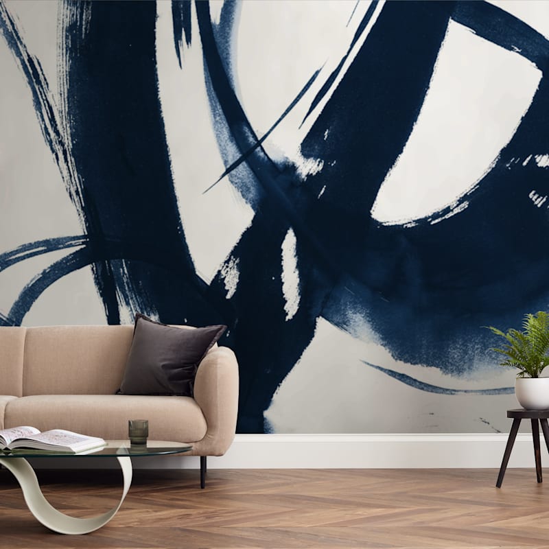 "Quietly Alive" - Wall Mural in Navy by Roann Mathias - In a Room