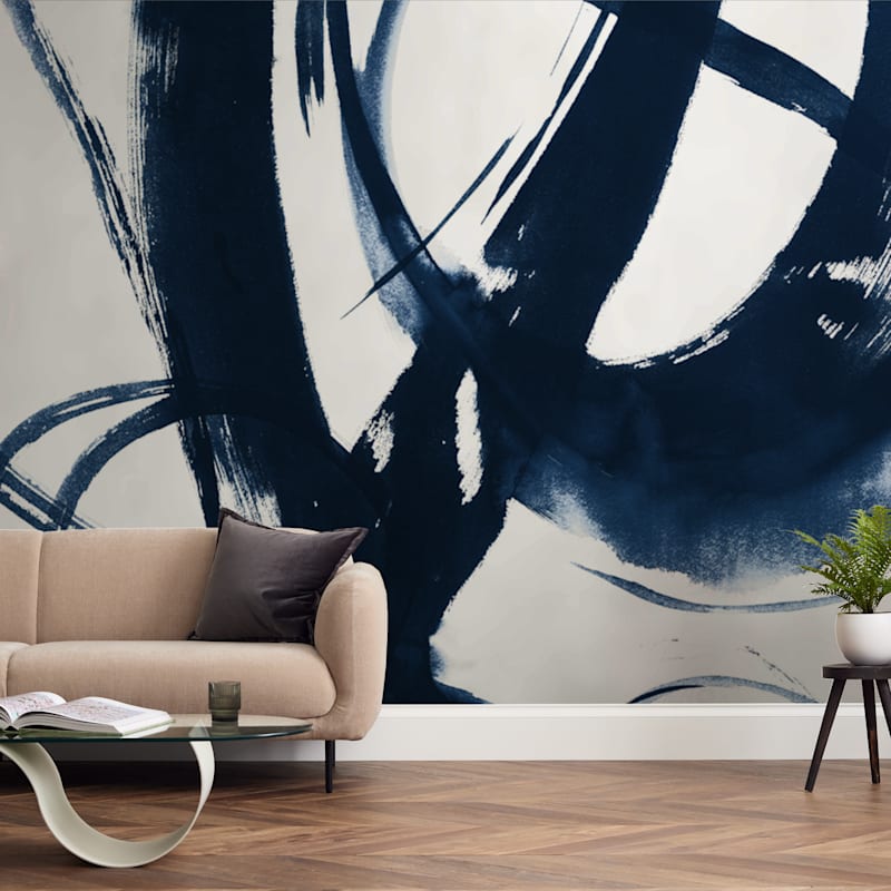 "Quietly Alive" - Wall Mural in Navy by Roann Mathias - In a Room