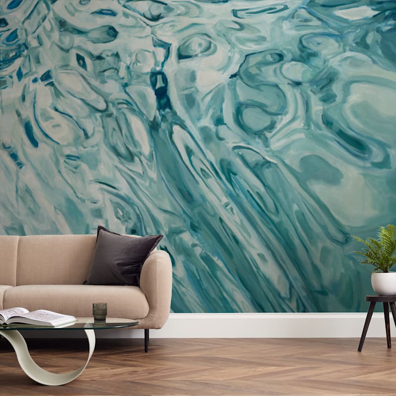 "Slip" - Wall Mural in Aqua by Kelly Johnston - In a Room