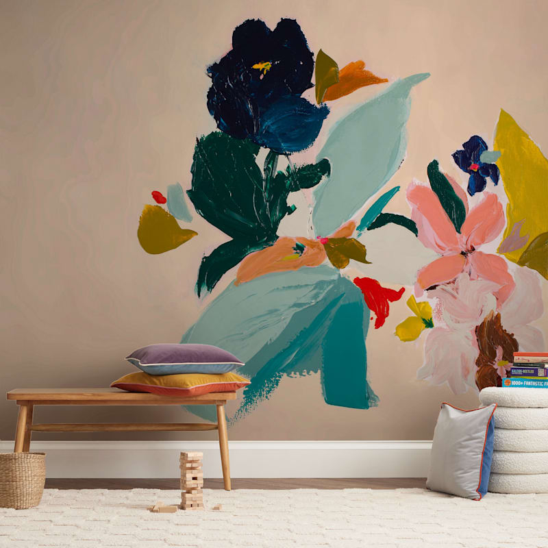 "Spring Botanical Series #3" - Wall Mural in White by Caryn Owen - In a Room